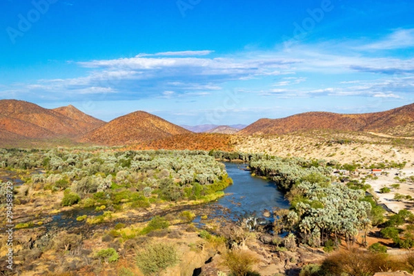 Fototapeta View over Kunene river and Epupa falls, Kaokoland, Namibia, Africa