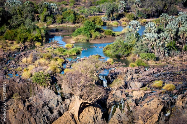Obraz Aerial view of Kunene river and Epupa falls, Kaokoland, Namibia, Africa
