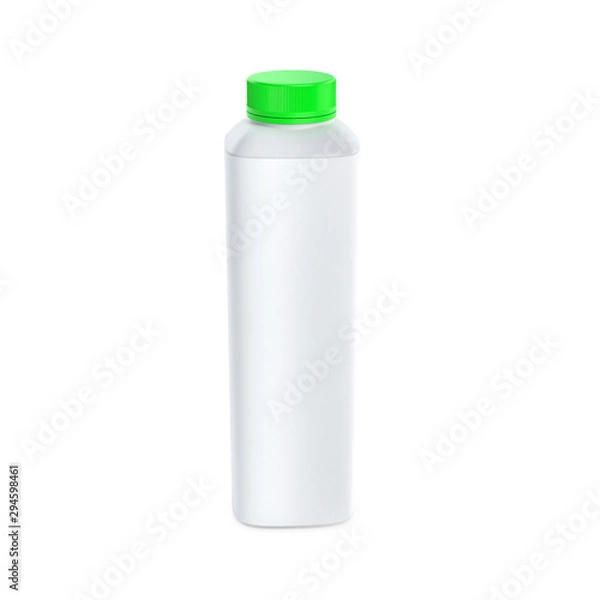 Fototapeta White plastic bottle mockup for dairy , milk, yogurt. Isolated on white background. Container with green cap.