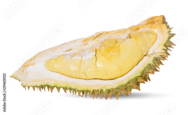 Fototapeta Durian and durian peels isolated from durian and isolated on white background.
