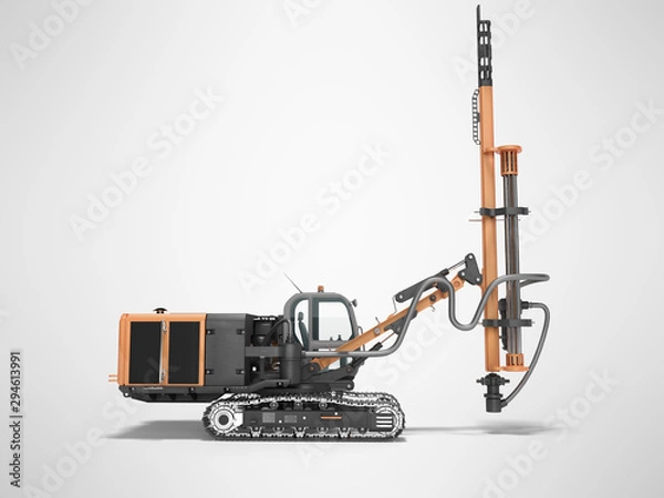 Fototapeta Crawler mobile drilling rig concept for construction work 3d render on gray background with shadow