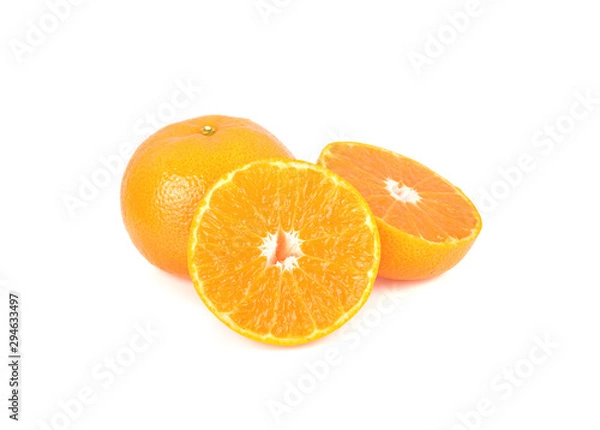 Obraz whole and half cut ripe Australia honey murcott mandarin orange on white background