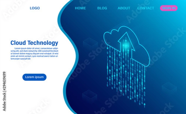 Fototapeta Cloud Computing technology Concept. Digital service or app with data transfering. data processing Protecting data security concept. isometric flat design