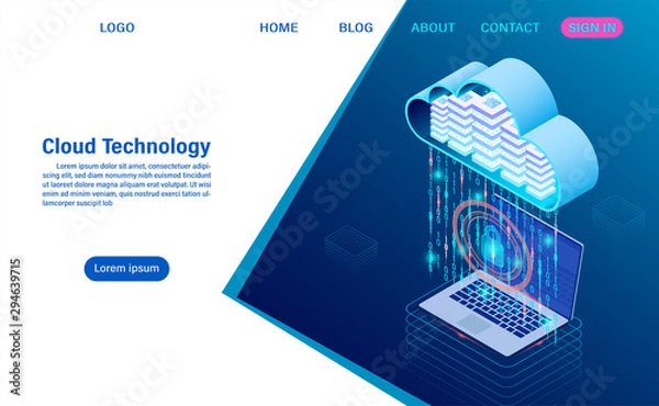 Fototapeta modern cloud technology and networking concept. Online computing technology. Big data flow processing concept, Internet data services vector illustration