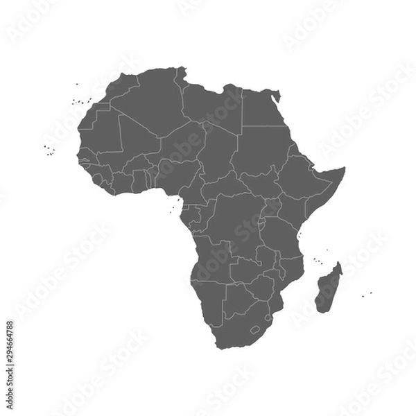 Fototapeta Vector illustration of grey Africa map. Vector map.