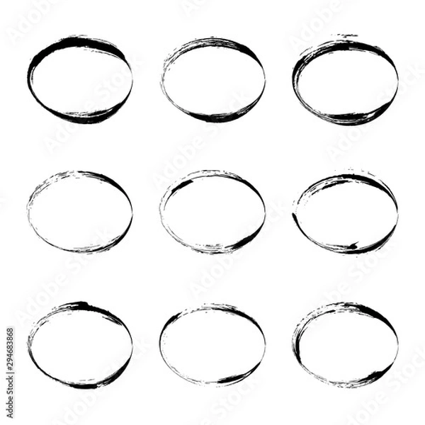 Obraz Set hand drawn oval frame. Text box from smears. Vector Black stroke border felt-tip pen objects.