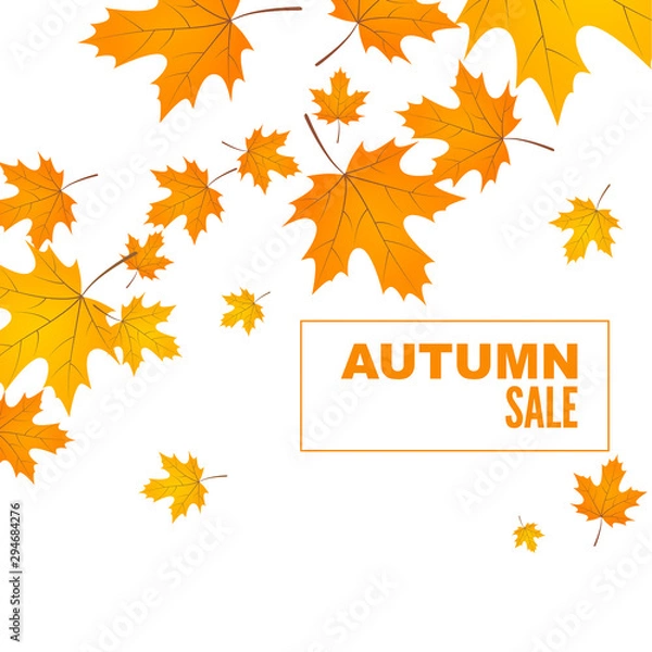 Fototapeta Abstract autumn background with yellow and orange leaves of maple. Vector sale banner with withered foliage.