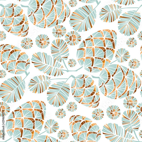 Obraz Xmas pastel teal green pine cone seamless pattern