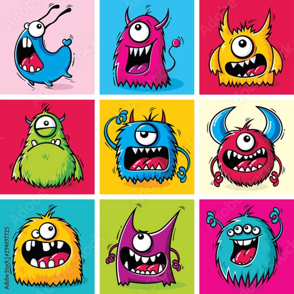 Obraz Set of funny cartoon furry monsters