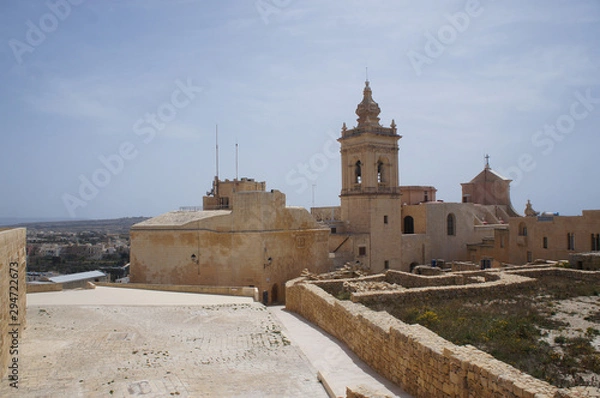 Fototapeta Side view of the Cathedral of the Assumption in the Cittadella of Victoria in Gozo, Malta