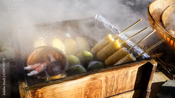 Obraz 鹿児島県霧島温泉にある霧島温泉市場の温泉蒸し野菜