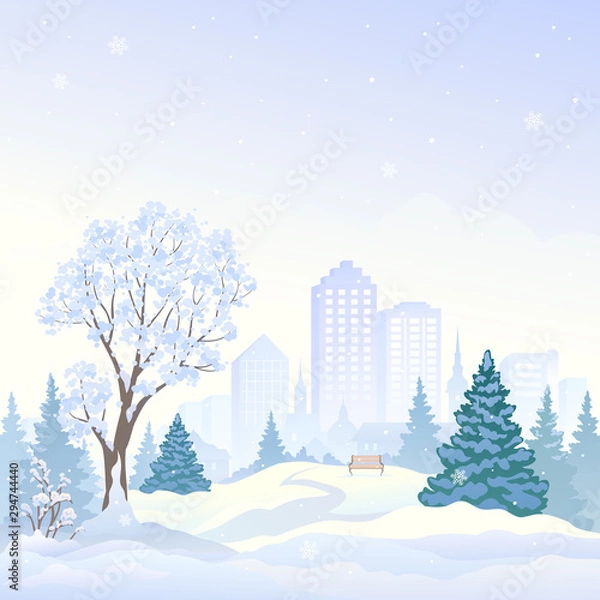 Obraz Snowy city park square background