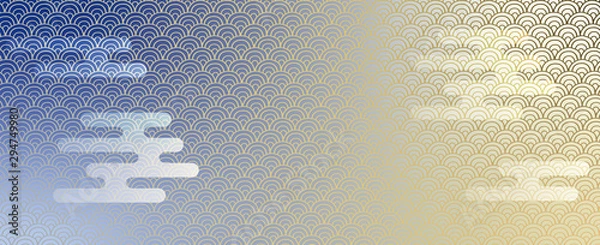 Obraz 青海波文と霞の和柄背景　青金