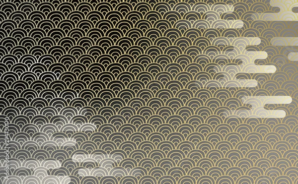 Obraz 青海波文と霞の和柄背景　黒金