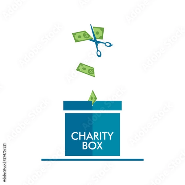 Obraz Cutting money drop down into the blue box charity