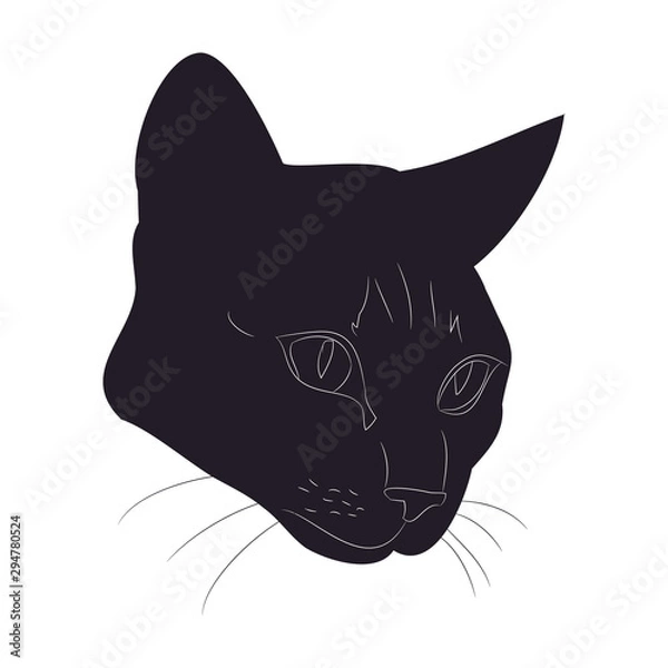 Fototapeta vector illustration of cat portrait, drawing silhouette, vector,
