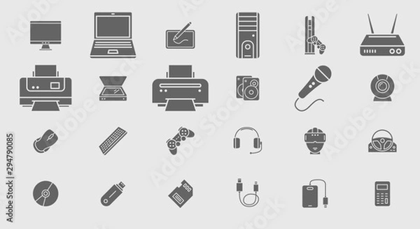 Fototapeta Electronic devices Icons - Vector set symbols of technique and computer for the site or interface