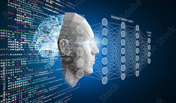 Fototapeta Machine learning , artificial intelligence, ai, deep learning blockchain neural network concept.