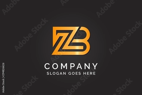 Fototapeta Luxury initial letter ZB golden gold color logo design. Tech business marketing modern vector