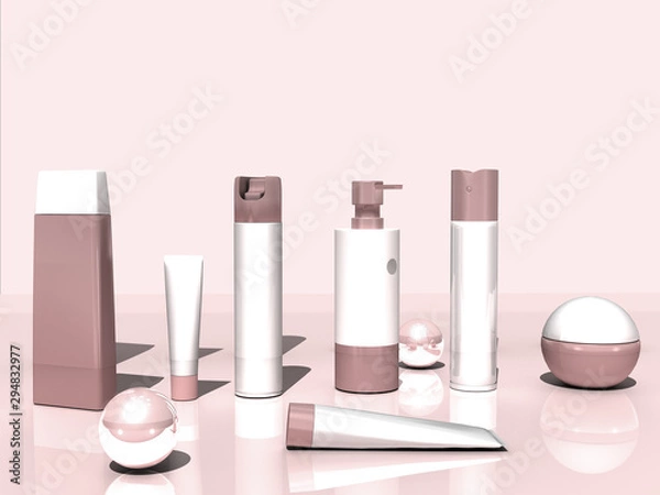 Obraz 3d Verschiedene Kosmetikartikel pink freigestellt