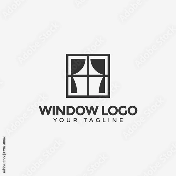 Obraz Window With Curtain Logo Design Template