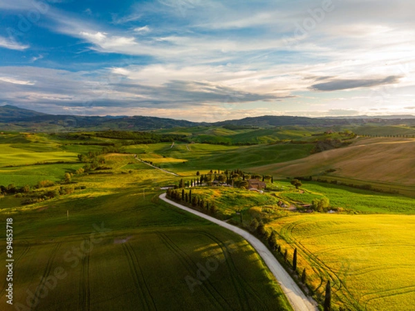 Obraz Tuscany countryside hills, stunning aerial view in spring.