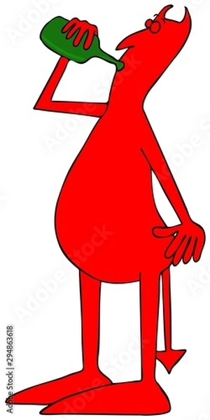 Obraz Red devil drinking from a wine bottle