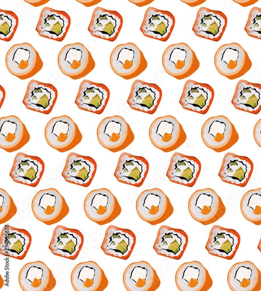 Fototapeta Seamless sushi pattern with different rolls 