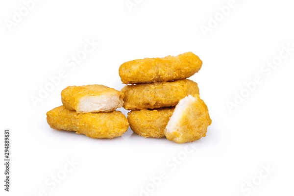 Obraz Close up fries 5 nuggets with isolate white background 