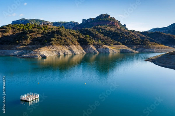 Fototapeta View of almost empty Siurana water reservoir, Tarragona, Spain