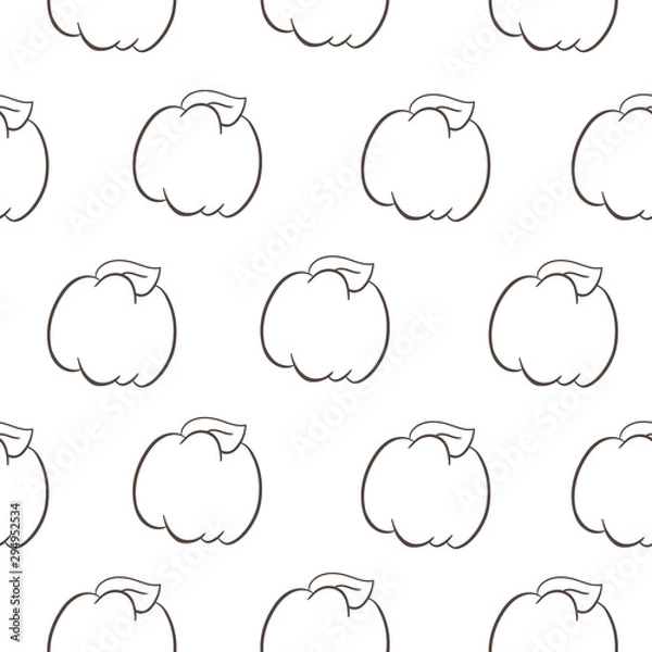 Fototapeta Simple seamless fall pattern with dark line pumpkins on white background