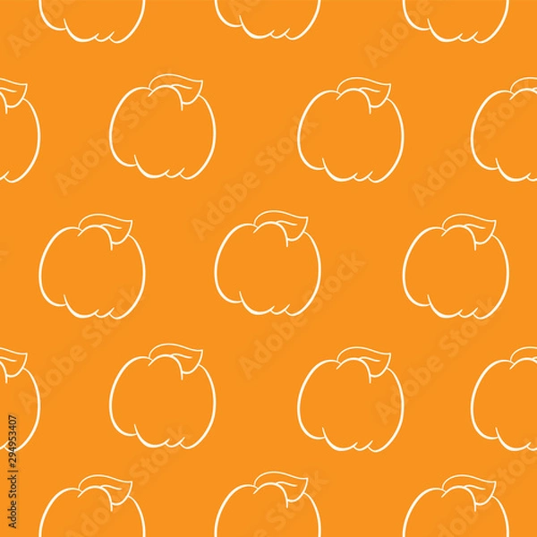 Fototapeta Simple seamless fall pattern with white line pumpkins on orange background