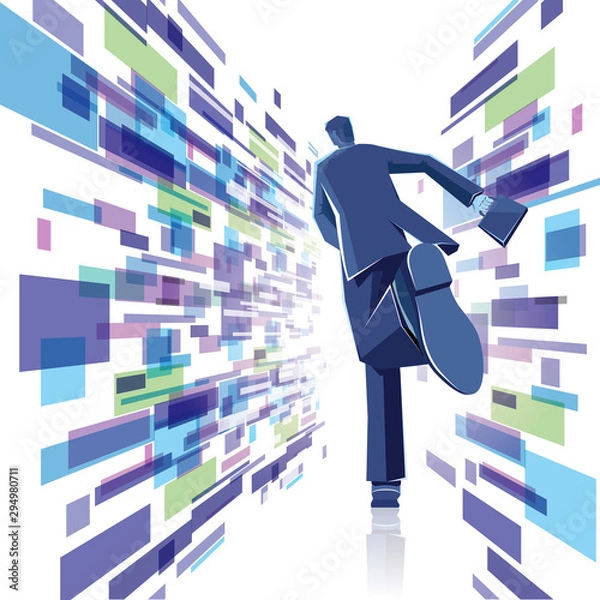 Obraz Businessman runs in an abstract background. Abstract composition.
