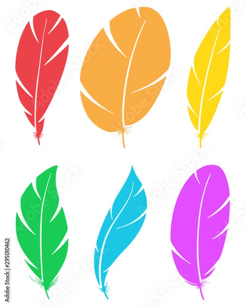 Fototapeta Set of different bird wing feathers. Flying quills symbols. Vector image.