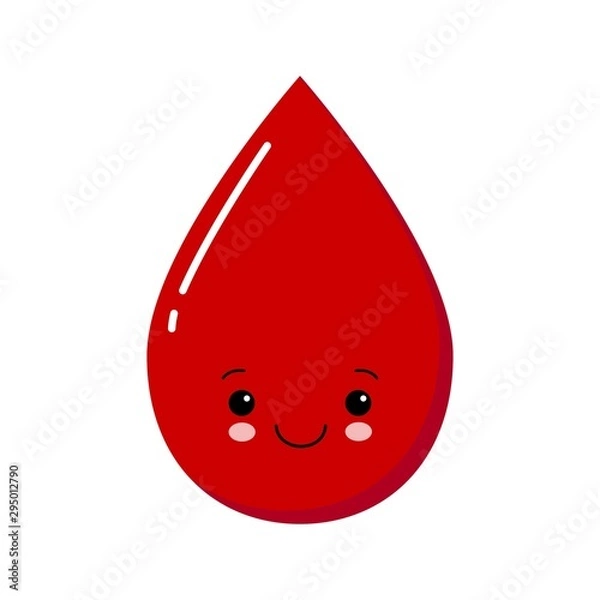 Obraz Cute happy smiling blood drop character. Vector modern trendy flat style cartoon illustration icon design. Isolated on white background.
