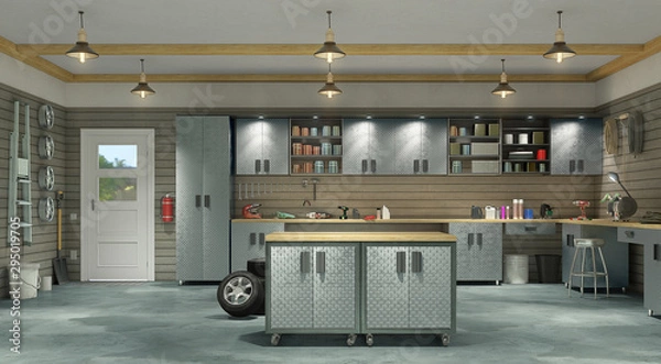 Obraz Modern garage interior. 3d illustration