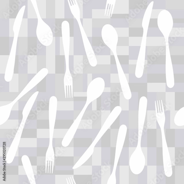 Fototapeta Seamless pattern of disorganized forks, knives and spoons. Tile background. Easy to edit colors in Illustrator.