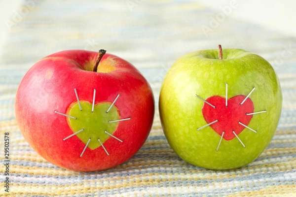 Obraz green and red apple with a heart symbol