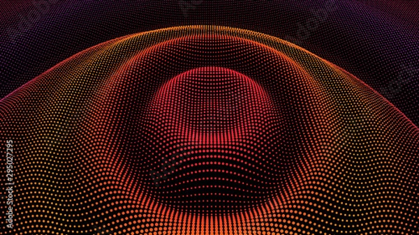 Fototapeta Particle 3D wavy ripple effect. Color Grid surface