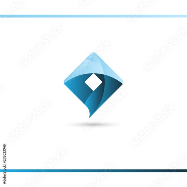 Fototapeta Modern abstract blue vector logo design template. Diamond or mountains. 3D effect.