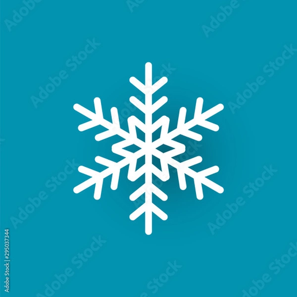 Fototapeta Snowflake cut out icon isolated on blue. Winter symbol, xmas flake New Year and Christmas sign, frozen crystal frozen element, vector paper object