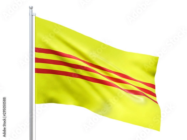 Fototapeta South Vietnam flag waving on white background, close up, isolated. 3D render