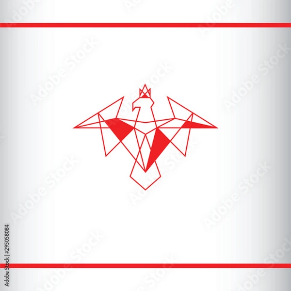 Fototapeta Red eagle with a crown on the head. Modern heraldic symbol. Polygonal geometric style. Vector logo design template.