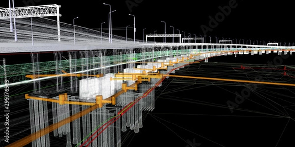 Fototapeta The BIM model of the object of transport infrastructure of wireframe view