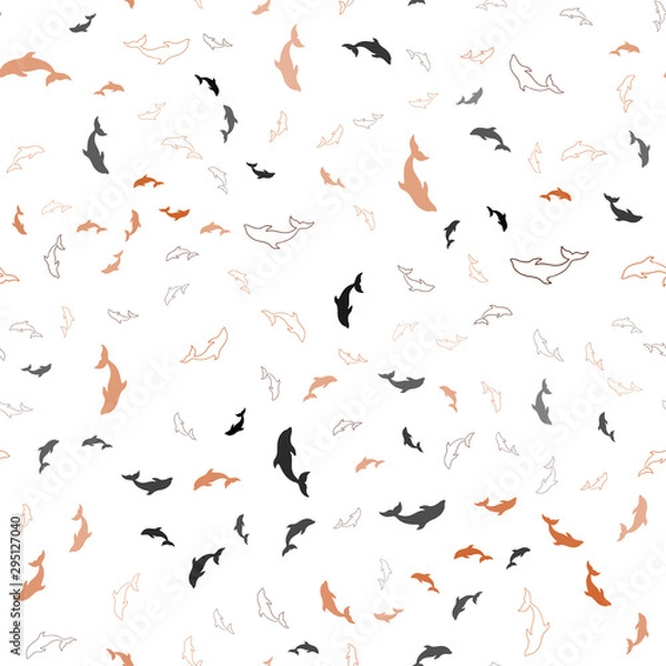 Fototapeta Light Orange vector seamless backdrop with ocean dolphins. Natural illustration with sea dolphins. Pattern for marine leaflets.