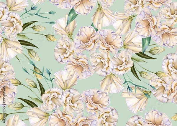 Obraz Background of white roses. Eustoma. Seamless pattern.