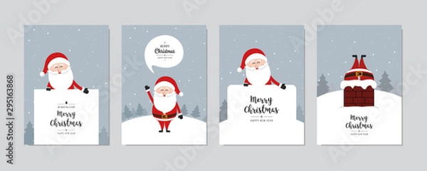 Fototapeta Zestaw kart świątecznych. Wesołych Świąt i szczęśliwego nowego roku powitanie z uroczym napisem santa claus wektor.