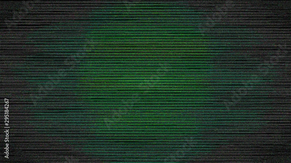 Fototapeta Green Digital Screen Noise in Vignette Dark Background