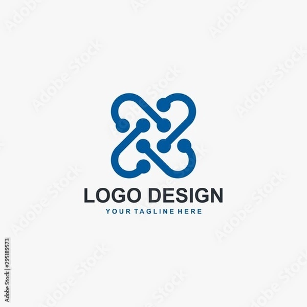 Fototapeta Cross X logo design vector. Letter X outline abstract symbol. Type X and dots vector icons.