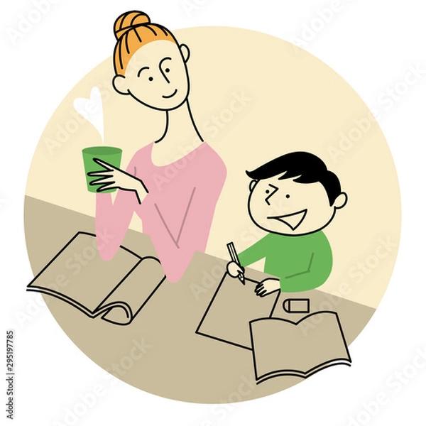 Fototapeta ママとくつろぐ子供